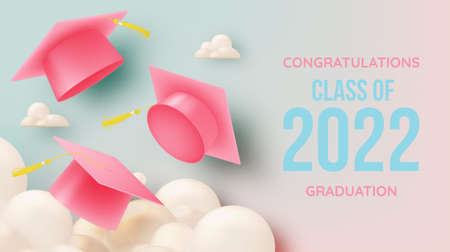 Graduation hat background for education and end of school poster or background concept with pastel color scheme vector illustrationのイラスト素材