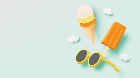 Ice cream for summer season and sunglasses in pastel scheme vector illustrationのイラスト素材