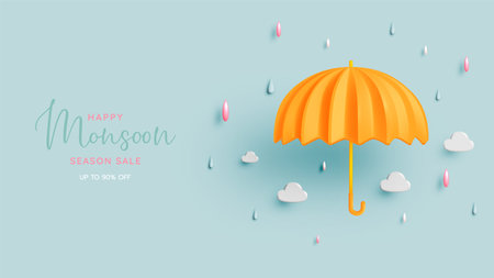 Cute umbrella for monsoon season sale with pastel color scheme and 3d realistic style vector illustrationのイラスト素材