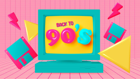 Desktop PC in mood of 90's nostalgia realistic 90's pastel color scheme vector illustrationのイラスト素材