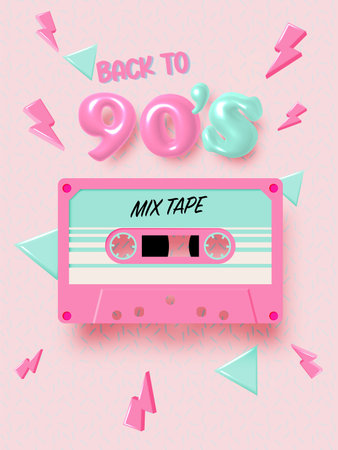 Cassette tapes in mood of 90's nostalgia realistic pastel color scheme vector illustration