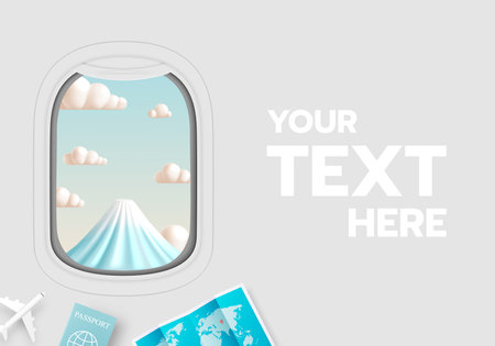 Beautiful mountain Fuji landmark of Japan with airplane 3d vector illustrationのイラスト素材