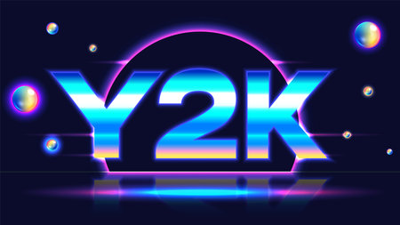 Minimalisim Y2K background banner with neon light and reflection vector illustrationのイラスト素材