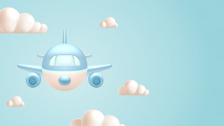 Cute Airplane flying in the sky 3d art with beautiful background vector illustrationのイラスト素材