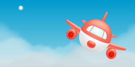 Cute Airplane flying in the sky 3d art with beautiful background vector illustrationのイラスト素材