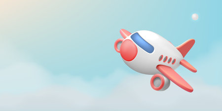 A playful, pastel-colored airplane traverses a stylized globe, dotted with location pins, symbolizing the joy of travel and discoveryのイラスト素材