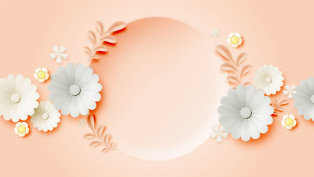 An elegant arrangement of paper flowers in soft pastel shades of pink and mint, creating a serene...