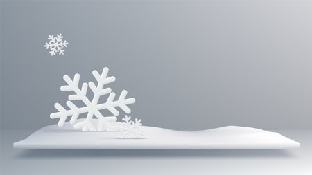 elegant 3D snowflake on a serene, wintry gray pastel backdrop. Ideal for winter-themed designs, holiday greetings, or seasonal decor concepts.のイラスト素材