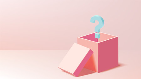 A pastel-colored mystery box with question marks, offering space for personalized text. Ideal for advertising surprise gifts, customizable content, and creative branding opportunities.のイラスト素材