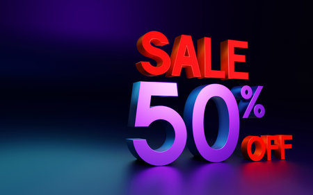 Promotion sale Big Alphabet , Glow neon light , Space background , Promotion backdrop , Shopping mall , Online marketing in special pricesの写真素材