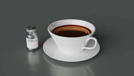 Coffee with Vaccine Covid-19 dose bottle , Clear background , Coronavirus , By 3D Renderの写真素材