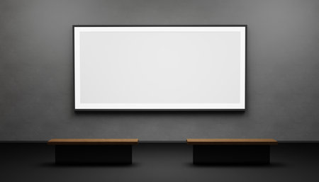 3D Render Art Gallery, Photo Frame, Hall of Frames, A big frame and two seatsの写真素材