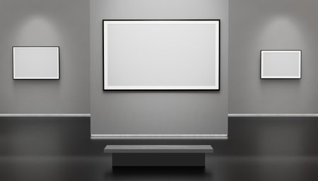 3D Render Art Gallery, Photo Frame, Hall of Frames, A big frame and Two small framesの写真素材