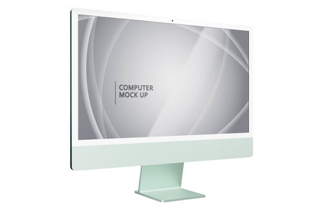 Isolation Clean Computer Mock up, All in one Computer, Color material on white background, 3D Render Computer with Green color, No keyboardの写真素材