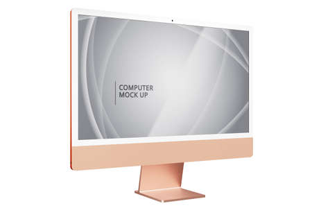 Isolation Clean Computer Mock up, All in one Computer, Color material on white background, 3D Render Computer with Orange color, No keyboardの写真素材