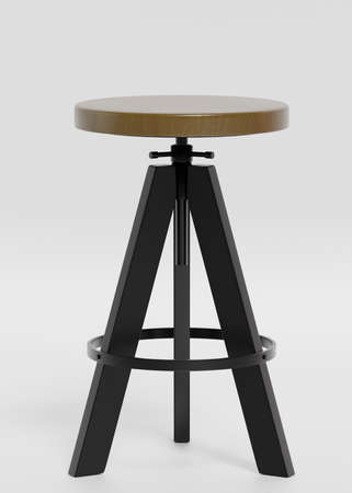Loft Black stool isolated on white background. Top wooden. Front view, Furniture Element.
Black iron legs.の写真素材