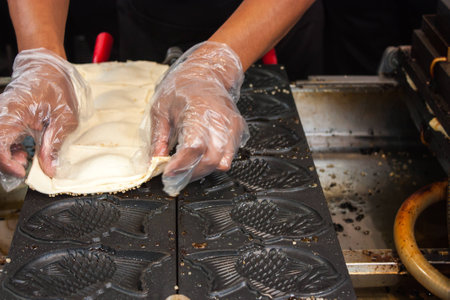 Making of Japanese snack Taiyakiの写真素材