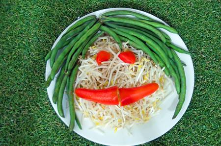 Healthy food; mixed vegetables in a white plateの写真素材