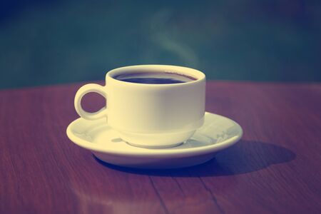 Hot cup on tableの写真素材