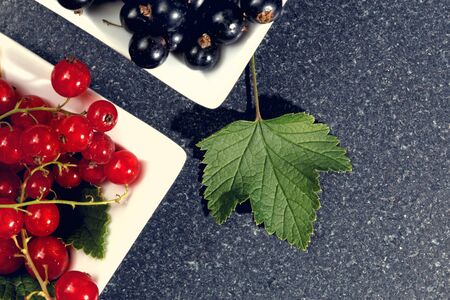 Redcurrant and blackcurrant on stone table