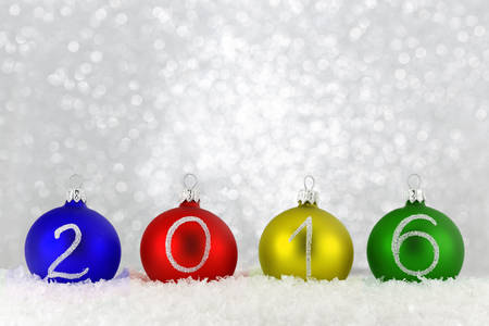 New year 2016 text on christmas baublesの写真素材