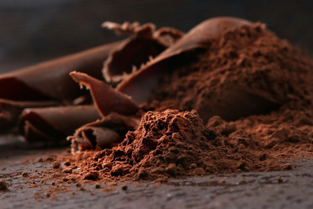 Dark chocolate shavings and sprinkled cocoa powderの写真素材
