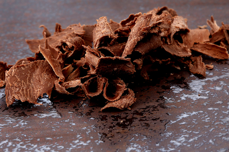 Dark chocolate shavings and sprinkled cocoa powderの写真素材