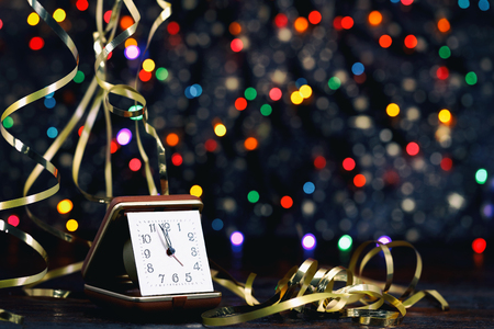 Happy New Year. Old clock on abstract backgroundの写真素材