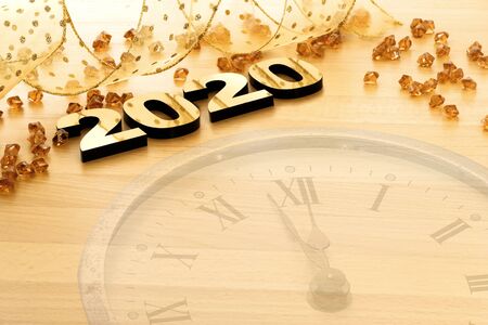 Happy New Year 2020. Symbol from number 2020 on wooden backgroundの写真素材