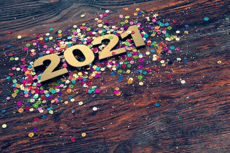 Happy New Year. Symbol from number 2021 on abstract backgroundの写真素材