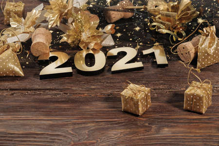 Happy New Year. Symbol from number 2021 on abstract backgroundの写真素材