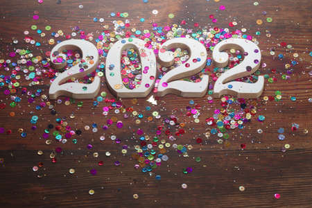 Happy New Year. Symbol from number 2022 on abstract backgroundの写真素材