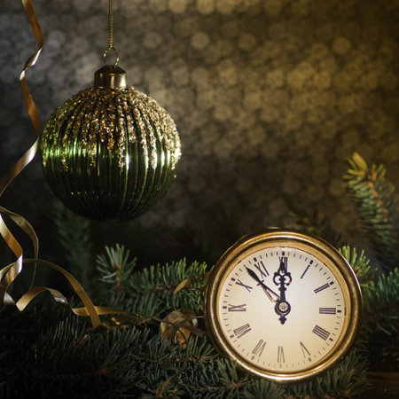 New Year concept, clock near to the midnight of 2023, blue bokeh background