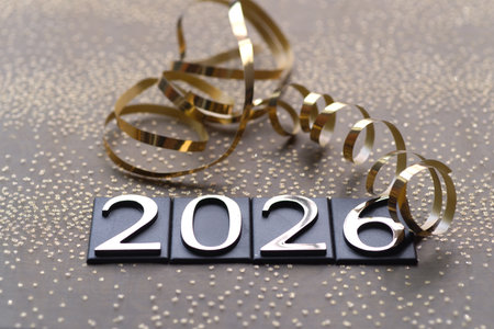 New Year's card in the form of numbers 2021 and a golden serpentineの写真素材