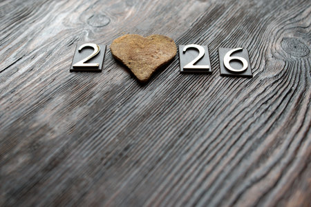 rustic wooden background with heart shape.の写真素材