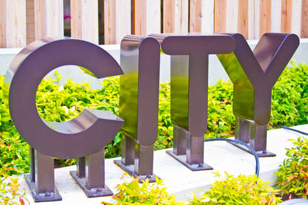 a big sign "city"の写真素材