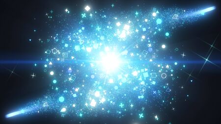 Blue sparkling graphic particlesの写真素材