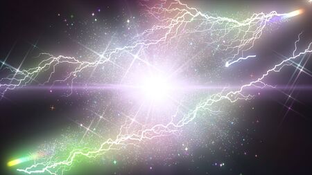 Lightning and sparkling particle effectの写真素材