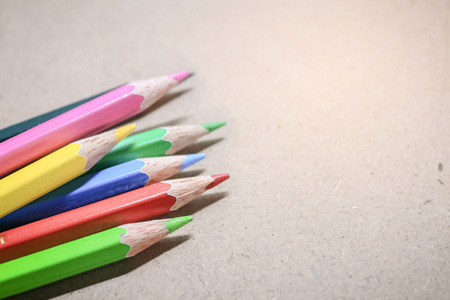 Color pencil on the wood tableの写真素材