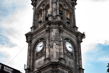 Clock tower, temple of Sanctuary SeÃ±or del Hospital, Salamanca Guanajuato Historic Center. Architecture concept.の写真素材