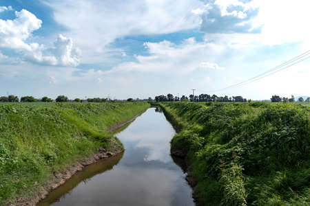 landscape with river and sky, Lerma river in Salamanca, Guanajuato, Mexico. Nature concept.の写真素材
