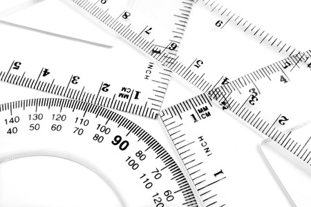 close up of different rulers and  school suppliesの写真素材