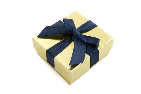 close up of little present box on white background with path included
