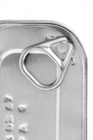 close up of tin on white background with path