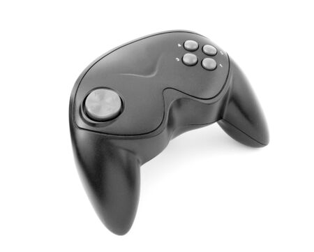 close up of video game joystick on white background with path, shadow not included