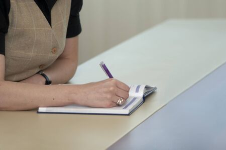 close up of conference meeting businesswoman hands 