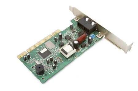 close up of computer parts circuit boards on white background 