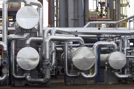 close up of industrial pipes of oil industry production