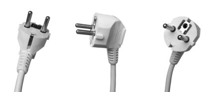 various position of electric plug outlet on white background with pathの写真素材