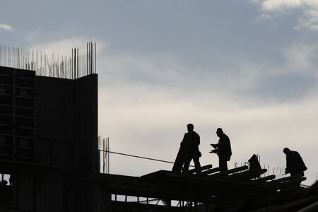 construction worker working on a construction siteの写真素材